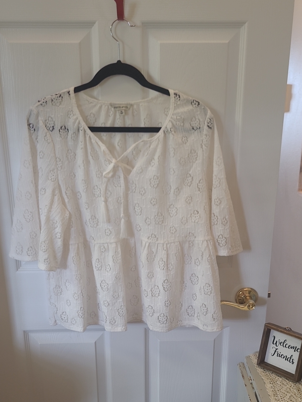 FRYE AND CO. White Eyelet Peasant Tunic with Tie Bin 5